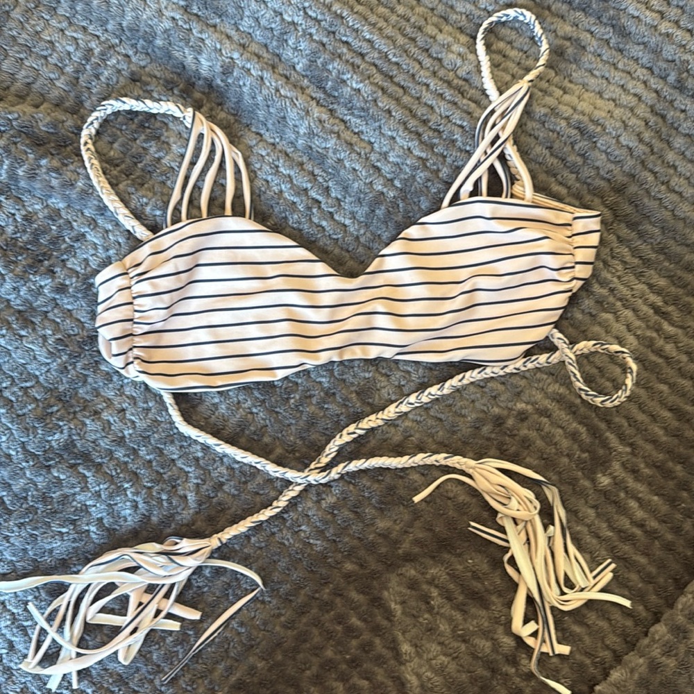 ACACIA Swimwear Baby Pink Navy Blue Cape Cod Stripe Braid Bikini Top